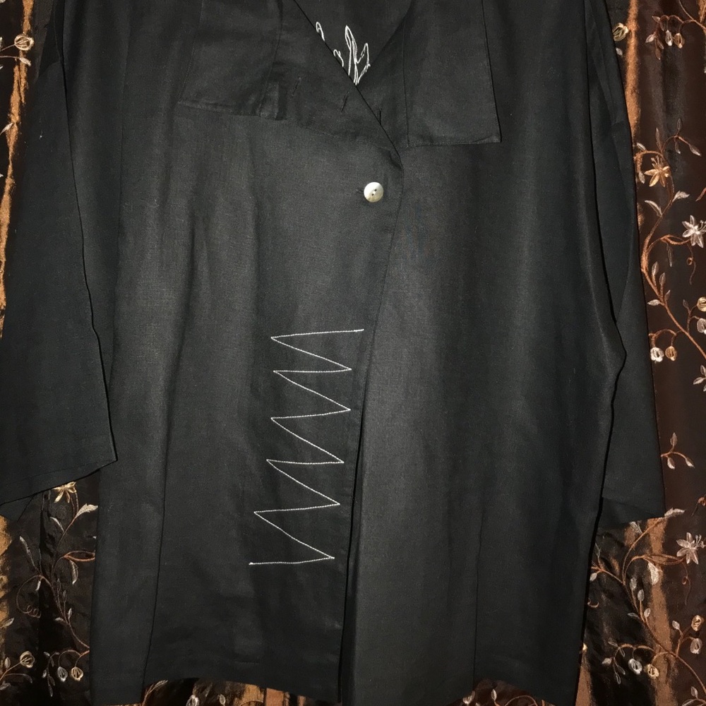 Black Unlined Embellished Linen Jacket